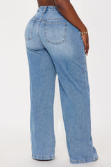 Alannah Non Stretch Low Rise Wide Leg Jeans - Medium Wash