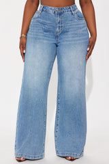 Alannah Non Stretch Low Rise Wide Leg Jeans - Medium Wash