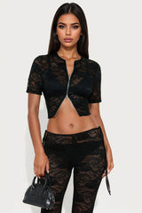 Laced Intentions Short Sleeve Capri Set - Black