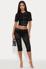 Laced Intentions Short Sleeve Capri Set - Black