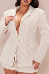 Mykonos Crochet Blazer Short Suit Set - Cream