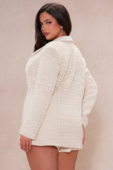 Mykonos Crochet Blazer Short Suit Set - Cream