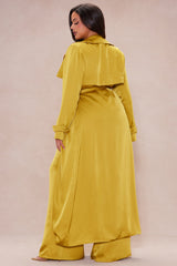Gabriella Satin Trench Coat And Pant Set - Chartreuse