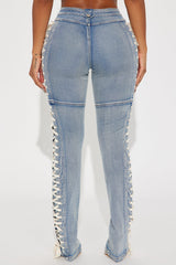 Jaw Dropper Stretch Lace Up Bootcut Jeans - Medium Wash
