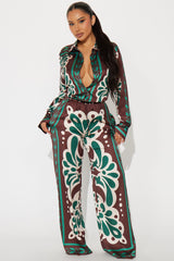 Taylor Satin Pant Set - Brown Combo