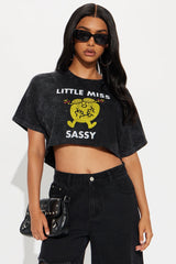 Little Miss Sassy Washed Cropped Tee - Black