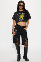 Little Miss Sassy Washed Cropped Tee - Black