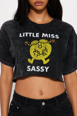 Little Miss Sassy Washed Cropped Tee - Black