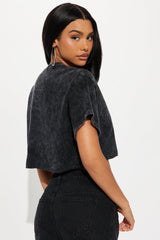 Little Miss Sassy Washed Cropped Tee - Black