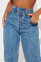 Short Inseam Crossover Straight Leg Jeans - Medium Wash
