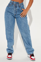 Short Inseam Crossover Straight Leg Jeans - Medium Wash