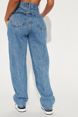 Short Inseam Crossover Straight Leg Jeans - Medium Wash