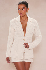Mykonos Crochet Blazer Short Suit Set - Cream