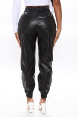 Everybody Looking Faux Leather Joggers - Black