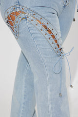 La Brea Laced Up Flare Jeans - Light Blue Wash