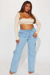 Step By Step Utility Straight Leg Jeans - Light Wash