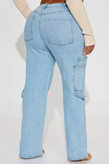 Step By Step Utility Straight Leg Jeans - Light Wash