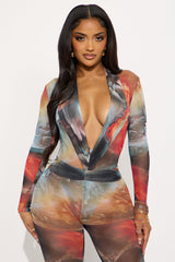 Deep Desires Mesh Bodysuit Pant Set - Multi Color