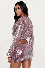 Glistening Goddess Sequin 3 Piece Skirt Set - Burgundy