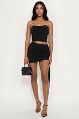 Aria Rhinestone Mesh Skirt Set - Black