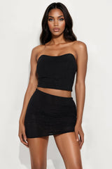 Aria Rhinestone Mesh Skirt Set - Black