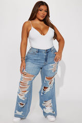 Sydney Shredded Non Stretch Loose Jeans - Medium Wash