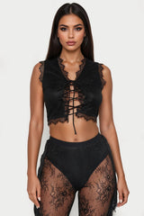 Here To Sway Lace And Fringe Pant Set - Black