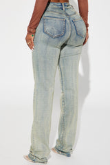 Set The Scene Stretch Stacked Straight Leg Jeans - Vintage Wash