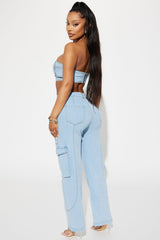 Go All Out Denim Pant Set - Light Wash