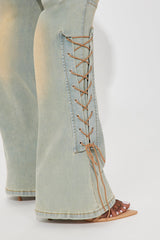 Tongue Tied Tinted Flare Jeans - Vintage Wash