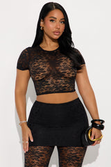 Kelsey Lace Foldover Waist Pant Set - Black