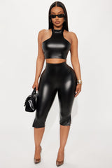 Farrah Faux Leather Capri Set - Black