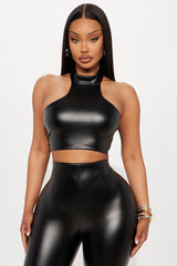 Farrah Faux Leather Capri Set - Black