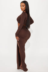 The Right Choice Draped Maxi Skirt Set - Brown
