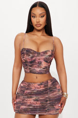 Hard To Please Ruched Mini Skirt Set - Mauve/combo