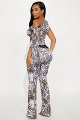 Feline Fine One Shoulder Pant Set - Black/combo