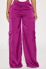 Pretty Girl Walk Satin Cargo Pant - Magenta