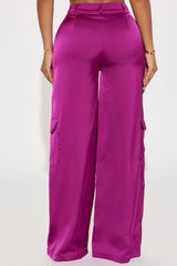 Pretty Girl Walk Satin Cargo Pant - Magenta