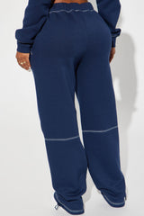 Aria Contrast Stitch Fleece Lounge Jogger - Navy