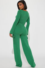 Nobody Like Me Ribbed Pant Set - Green
