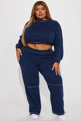 Aria Contrast Stitch Fleece Lounge Jogger - Navy