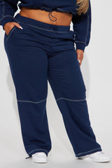 Aria Contrast Stitch Fleece Lounge Jogger - Navy