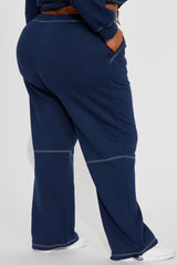 Aria Contrast Stitch Fleece Lounge Jogger - Navy