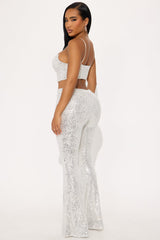 Spotlight Ready Sequin Pant Set - Silver