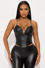 Claire Faux Leather Corset Pant Set - Black