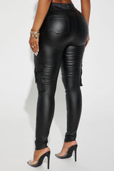 Kalen Cargo Faux Leather Skinny Pant - Black