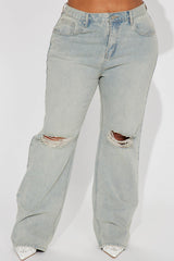 Far Away Tinted Non Stretch Straight Leg Jeans - Light Wash