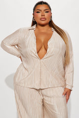 If It Plisse You Pant Set - Champagne