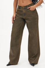 Play It Off Coated Wide Leg Jeans - Brown