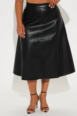 Don't Forget Faux Leather Midi Skirt - Black